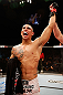 JARAGUA DO SUL, BRAZIL - MAY 18: Lucas Martins reacts after knocking out Jeremy Larsen in their lightweight bout during the UFC on FX event on May 18, 2013 at Arena Jaragua in Jaragua do Sul, Santa Catarina, Brazil. (Photo by Josh Hedges/Zuffa LLC/Zuffa LLC via Getty Images)