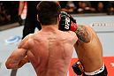 JARAGUA DO SUL, BRAZIL - MAY 18:   (R-L) John Lineker punches Azamat Gashimov in their flyweight bout during the UFC on FX event on May 18, 2013 at Arena Jaragua in Jaragua do Sul, Santa Catarina, Brazil.  (Photo by Josh Hedges/Zuffa LLC/Zuffa LLC via Getty Images)