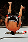 JARAGUA DO SUL, BRAZIL - MAY 18:   John Lineker reacts after knocking out Azamat Gashimov in their flyweight bout during the UFC on FX event on May 18, 2013 at Arena Jaragua in Jaragua do Sul, Santa Catarina, Brazil.  (Photo by Josh Hedges/Zuffa LLC/Zuffa LLC via Getty Images)