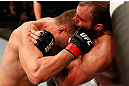 JARAGUA DO SUL, BRAZIL - MAY 18: (L-R) Fabio Maldonado punches Roger Hollett in their light heavyweight bout during the UFC on FX event on May 18, 2013 at Arena Jaragua in Jaragua do Sul, Santa Catarina, Brazil. (Photo by Josh Hedges/Zuffa LLC/Zuffa LLC via Getty Images)