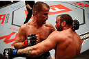 JARAGUA DO SUL, BRAZIL - MAY 18: (L-R) Fabio Maldonado punches Roger Hollett in their light heavyweight bout during the UFC on FX event on May 18, 2013 at Arena Jaragua in Jaragua do Sul, Santa Catarina, Brazil. (Photo by Josh Hedges/Zuffa LLC/Zuffa LLC via Getty Images)