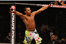 JARAGUA DO SUL, BRAZIL - MAY 18: Yuri Alcantara reacts after knocking out Iliarde Santos in their bantamweight bout during the UFC on FX event on May 18, 2013 at Arena Jaragua in Jaragua do Sul, Santa Catarina, Brazil. (Photo by Josh Hedges/Zuffa LLC/Zuffa LLC via Getty Images)