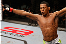 JARAGUA DO SUL, BRAZIL - MAY 18: Yuri Alcantara reacts after knocking out Iliarde Santos in their bantamweight bout during the UFC on FX event on May 18, 2013 at Arena Jaragua in Jaragua do Sul, Santa Catarina, Brazil. (Photo by Josh Hedges/Zuffa LLC/Zuffa LLC via Getty Images)