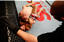 JARAGUA DO SUL, BRAZIL - MAY 18: (L-R) Gleison Tibau secures a guillotine choke submission against John Cholish in their lightweight bout during the UFC on FX event on May 18, 2013 at Arena Jaragua in Jaragua do Sul, Santa Catarina, Brazil. (Photo by Josh Hedges/Zuffa LLC/Zuffa LLC via Getty Images)