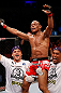 JARAGUA DO SUL, BRAZIL - MAY 18:   Francisco Trinaldo reacts after submitting Mike Rio in their lightweight bout during the UFC on FX event on May 18, 2013 at Arena Jaragua in Jaragua do Sul, Santa Catarina, Brazil.  (Photo by Josh Hedges/Zuffa LLC/Zuffa LLC via Getty Images)