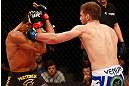 JARAGUA DO SUL, BRAZIL - MAY 18: (R-L) Nik Lentz punches Hacran Dias in their featherweight bout during the UFC on FX event on May 18, 2013 at Arena Jaragua in Jaragua do Sul, Santa Catarina, Brazil. (Photo by Josh Hedges/Zuffa LLC/Zuffa LLC via Getty Images)