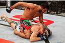 JARAGUA DO SUL, BRAZIL - MAY 18: (L-R) Rafael Natal punches Joao Zeferino in their middleweight bout during the UFC on FX event on May 18, 2013 at Arena Jaragua in Jaragua do Sul, Santa Catarina, Brazil. (Photo by Josh Hedges/Zuffa LLC/Zuffa LLC via Getty Images)