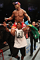 JARAGUA DO SUL, BRAZIL - MAY 18: Vitor Belfort reacts after knocking out Luke Rockhold in their middleweight bout during the UFC on FX event on May 18, 2013 at Arena Jaragua in Jaragua do Sul, Santa Catarina, Brazil. (Photo by Josh Hedges/Zuffa LLC/Zuffa LLC via Getty Images)
