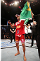 JARAGUA DO SUL, BRAZIL - MAY 18: Vitor Belfort reacts after knocking out Luke Rockhold in their middleweight bout during the UFC on FX event on May 18, 2013 at Arena Jaragua in Jaragua do Sul, Santa Catarina, Brazil. (Photo by Josh Hedges/Zuffa LLC/Zuffa LLC via Getty Images)