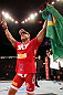 JARAGUA DO SUL, BRAZIL - MAY 18: Vitor Belfort reacts after knocking out Luke Rockhold in their middleweight bout during the UFC on FX event on May 18, 2013 at Arena Jaragua in Jaragua do Sul, Santa Catarina, Brazil. (Photo by Josh Hedges/Zuffa LLC/Zuffa LLC via Getty Images)
