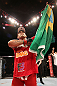 JARAGUA DO SUL, BRAZIL - MAY 18: Vitor Belfort reacts after knocking out Luke Rockhold in their middleweight bout during the UFC on FX event on May 18, 2013 at Arena Jaragua in Jaragua do Sul, Santa Catarina, Brazil. (Photo by Josh Hedges/Zuffa LLC/Zuffa LLC via Getty Images)