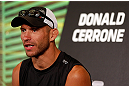 LAS VEGAS, NV - MAY 23:   Donald "Cowboy" Cerrone interacts with media during the UFC 160 Ultimate Media Day at the MGM Grand Hotel/Casino on May 23, 2013 in Las Vegas, Nevada.  (Photo by Josh Hedges/Zuffa LLC/Zuffa LLC via Getty Images)