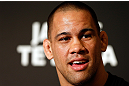 LAS VEGAS, NV - MAY 23:   James Te-Huna interacts with media during the UFC 160 Ultimate Media Day at the MGM Grand Hotel/Casino on May 23, 2013 in Las Vegas, Nevada.  (Photo by Josh Hedges/Zuffa LLC/Zuffa LLC via Getty Images)
