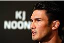 LAS VEGAS, NV - MAY 23:   Karl "K.J." Noons interacts with media during the UFC 160 Ultimate Media Day at the MGM Grand Hotel/Casino on May 23, 2013 in Las Vegas, Nevada.  (Photo by Josh Hedges/Zuffa LLC/Zuffa LLC via Getty Images)