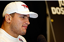 LAS VEGAS, NV - MAY 23:   Junior "Cigano" dos Santos interacts with media during the UFC 160 Ultimate Media Day at the MGM Grand Hotel/Casino on May 23, 2013 in Las Vegas, Nevada.  (Photo by Josh Hedges/Zuffa LLC/Zuffa LLC via Getty Images)