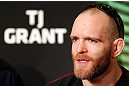 LAS VEGAS, NV - MAY 23:   T.J. Grant interacts with media during the UFC 160 Ultimate Media Day at the MGM Grand Hotel/Casino on May 23, 2013 in Las Vegas, Nevada.  (Photo by Josh Hedges/Zuffa LLC/Zuffa LLC via Getty Images)