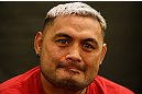 LAS VEGAS, NV - MAY 23:   Mark Hunt interacts with media during the UFC 160 Ultimate Media Day at the MGM Grand Hotel/Casino on May 23, 2013 in Las Vegas, Nevada.  (Photo by Josh Hedges/Zuffa LLC/Zuffa LLC via Getty Images)