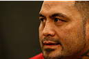 LAS VEGAS, NV - MAY 23:   Mark Hunt interacts with media during the UFC 160 Ultimate Media Day at the MGM Grand Hotel/Casino on May 23, 2013 in Las Vegas, Nevada.  (Photo by Josh Hedges/Zuffa LLC/Zuffa LLC via Getty Images)