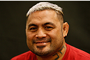 LAS VEGAS, NV - MAY 23:   Mark Hunt interacts with media during the UFC 160 Ultimate Media Day at the MGM Grand Hotel/Casino on May 23, 2013 in Las Vegas, Nevada.  (Photo by Josh Hedges/Zuffa LLC/Zuffa LLC via Getty Images)