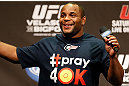 LAS VEGAS, NV - MAY 24:   UFC heavyweight contender and former Oklahoma State and Olympic wrestling standout Daniel Cormier interacts with fans during a Q&A session before the UFC 160 weigh-in at the MGM Grand Garden Arena on May 24, 2013 in Las Vegas, Nevada.  (Photo by Josh Hedges/Zuffa LLC/Zuffa LLC via Getty Images)