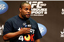 LAS VEGAS, NV - MAY 24:   UFC heavyweight contender and former Oklahoma State and Olympic wrestling standout Daniel Cormier interacts with fans during a Q&A session before the UFC 160 weigh-in at the MGM Grand Garden Arena on May 24, 2013 in Las Vegas, Nevada.  (Photo by Josh Hedges/Zuffa LLC/Zuffa LLC via Getty Images)