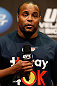 LAS VEGAS, NV - MAY 24:   UFC heavyweight contender and former Oklahoma State and Olympic wrestling standout Daniel Cormier interacts with fans during a Q&A session before the UFC 160 weigh-in at the MGM Grand Garden Arena on May 24, 2013 in Las Vegas, Nevada.  (Photo by Josh Hedges/Zuffa LLC/Zuffa LLC via Getty Images)