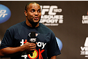 LAS VEGAS, NV - MAY 24:   UFC heavyweight contender and former Oklahoma State and Olympic wrestling standout Daniel Cormier interacts with fans during a Q&A session before the UFC 160 weigh-in at the MGM Grand Garden Arena on May 24, 2013 in Las Vegas, Nevada.  (Photo by Josh Hedges/Zuffa LLC/Zuffa LLC via Getty Images)