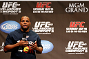 LAS VEGAS, NV - MAY 24:   UFC heavyweight contender and former Oklahoma State and Olympic wrestling standout Daniel Cormier interacts with fans during a Q&A session before the UFC 160 weigh-in at the MGM Grand Garden Arena on May 24, 2013 in Las Vegas, Nevada.  (Photo by Josh Hedges/Zuffa LLC/Zuffa LLC via Getty Images)