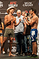 LAS VEGAS, NV - MAY 24:   (L-R) Opponents Donald "Cowboy" Cerrone and Karl "K.J." Noons face off during the UFC 160 weigh-in at the MGM Grand Garden Arena on May 24, 2013 in Las Vegas, Nevada.  (Photo by Jim Kemper/Zuffa LLC/Zuffa LLC via Getty Images)
