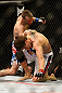 LAS VEGAS, NV - MAY 25:   George Roop (top) punches Brian Bowles in their bantamweight bout during UFC 160 at the MGM Grand Garden Arena on May 25, 2013 in Las Vegas, Nevada.  (Photo by Josh Hedges/Zuffa LLC/Zuffa LLC via Getty Images)  *** Local Caption *** Brian Bowles; George Roop