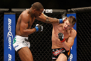 LAS VEGAS, NV - MAY 25:   (L-R) Nah-Shon Burrell punches Stephen Thompson in their welterweight bout during UFC 160 at the MGM Grand Garden Arena on May 25, 2013 in Las Vegas, Nevada.  (Photo by Josh Hedges/Zuffa LLC/Zuffa LLC via Getty Images)  *** Local Caption *** Stephen Thompson; Nah-Shon Burrell