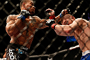 LAS VEGAS, NV - MAY 25:   (L-R) Abel Trujillo punches Khabib Nurmagomedov in their lightweight bout during UFC 160 at the MGM Grand Garden Arena on May 25, 2013 in Las Vegas, Nevada.  (Photo by Josh Hedges/Zuffa LLC/Zuffa LLC via Getty Images)  *** Local Caption *** Khabib Nurmagomedov; Abel Trujillo