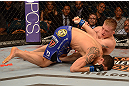 LAS VEGAS, NV - MAY 25:   Colton Smith (right) attempts to submit Robert Whittaker in their welterweight bout during UFC 160 at the MGM Grand Garden Arena on May 25, 2013 in Las Vegas, Nevada.  (Photo by Donald Miralle/Zuffa LLC/Zuffa LLC via Getty Images)  *** Local Caption *** Colton Smith; Robert Whittaker
