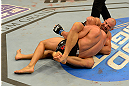 LAS VEGAS, NV - MAY 25:   Glover Teixeira (top) attempts to submit James Te-Huna in their light heavyweight bout during UFC 160 at the MGM Grand Garden Arena on May 25, 2013 in Las Vegas, Nevada.  (Photo by Donald Miralle/Zuffa LLC/Zuffa LLC via Getty Images)  *** Local Caption *** Glover Teixeira; James Te-Huna
