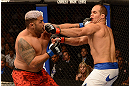 LAS VEGAS, NV - MAY 25:   (L-R) Mark Hunt punches Junior dos Santos in their heavyweight bout during UFC 160 at the MGM Grand Garden Arena on May 25, 2013 in Las Vegas, Nevada.  (Photo by Donald Miralle/Zuffa LLC/Zuffa LLC via Getty Images)  *** Local Caption *** Junior dos Santos; Mark Hunt