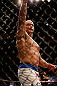 LAS VEGAS, NV - MAY 25:   Junior dos Santos reacts to his knockout victory over Mark Hunt after their heavyweight bout during UFC 160 at the MGM Grand Garden Arena on May 25, 2013 in Las Vegas, Nevada.  (Photo by Josh Hedges/Zuffa LLC/Zuffa LLC via Getty Images)  *** Local Caption *** Junior dos Santos; Mark Hunt
