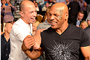 LAS VEGAS, NV - MAY 25:   (L-R) UFC Hall of Famer Royce Gracie and former professional boxer Mike Tyson in attendance during UFC 160 at the MGM Grand Garden Arena on May 25, 2013 in Las Vegas, Nevada.  (Photo by Donald Miralle/Zuffa LLC/Zuffa LLC via Getty Images)  *** Local Caption *** Mike Tyson; Royce Gracie