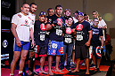 FORTALEZA, BRAZIL - JUNE 06:  Antonio Rodrigo "Minotauro" Nogueira poses with his team after holding an open training session for media at Centro de Eventos do Ceara on June 6, 2013 in Fortaleza, Ceara, Brazil.  (Photo by Josh Hedges/Zuffa LLC/Zuffa LLC via Getty Images)