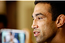 FORTALEZA, BRAZIL - JUNE 06:  Fabricio Werdum interacts with media at Centro de Eventos do Ceara on June 6, 2013 in Fortaleza, Ceara, Brazil.  (Photo by Josh Hedges/Zuffa LLC/Zuffa LLC via Getty Images)