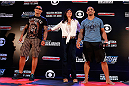 FORTALEZA, BRAZIL - JUNE 06:  (L-R) Opponents Thiago Silva and Rafael "Feijao" Cavalcante pose for photos at Centro de Eventos do Ceara on June 6, 2013 in Fortaleza, Ceara, Brazil.  (Photo by Josh Hedges/Zuffa LLC/Zuffa LLC via Getty Images)