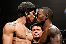 FORTALEZA, BRAZIL - JUNE 07:  (L-R) Opponents Erick Silva and Jason High face off during the UFC weigh-in at Paulo Sarasate Arena on June 7, 2013 in Fortaleza, Ceara, Brazil.  (Photo by Josh Hedges/Zuffa LLC/Zuffa LLC via Getty Images)