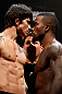 FORTALEZA, BRAZIL - JUNE 07:  (L-R) Opponents Erick Silva and Jason High face off during the UFC weigh-in at Paulo Sarasate Arena on June 7, 2013 in Fortaleza, Ceara, Brazil.  (Photo by Josh Hedges/Zuffa LLC/Zuffa LLC via Getty Images)