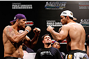 FORTALEZA, BRAZIL - JUNE 07:  (L-R) Opponents Antonio Rodrigo "Minotauro" Nogueira and Fabricio Werdum face off during the UFC weigh-in at Paulo Sarasate Arena on June 7, 2013 in Fortaleza, Ceara, Brazil.  (Photo by Josh Hedges/Zuffa LLC/Zuffa LLC via Getty Images)