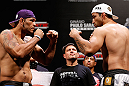 FORTALEZA, BRAZIL - JUNE 07:  (L-R) Opponents Antonio Rodrigo "Minotauro" Nogueira and Fabricio Werdum face off during the UFC weigh-in at Paulo Sarasate Arena on June 7, 2013 in Fortaleza, Ceara, Brazil.  (Photo by Josh Hedges/Zuffa LLC/Zuffa LLC via Getty Images)