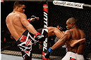 FORTALEZA, BRAZIL - JUNE 08:  (L-R) Ildemar Alcantara kicks Leandro Silva in their welterweight fight during the UFC on FUEL TV event at Paulo Sarasate Arena on June 8, 2013 in Fortaleza, Ceara, Brazil.  (Photo by Josh Hedges/Zuffa LLC/Zuffa LLC via Getty Images)
