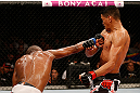 FORTALEZA, BRAZIL - JUNE 08:  (L-R) Leandro Silva punches Ildemar Alcantara in their welterweight fight during the UFC on FUEL TV event at Paulo Sarasate Arena on June 8, 2013 in Fortaleza, Ceara, Brazil.  (Photo by Josh Hedges/Zuffa LLC/Zuffa LLC via Getty Images)