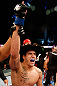 FORTALEZA, BRAZIL - JUNE 08:  Felipe Arantes reacts after knocking out Godofredo "Pepey" Castro in their featherweight fight during the UFC on FUEL TV event at Paulo Sarasate Arena on June 8, 2013 in Fortaleza, Ceara, Brazil.  (Photo by Josh Hedges/Zuffa LLC/Zuffa LLC via Getty Images)