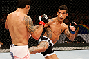 FORTALEZA, BRAZIL - JUNE 08:  (R-L) Vaughan Lee kicks Raphael Assuncao in their bantamweight fight during the UFC on FUEL TV event at Paulo Sarasate Arena on June 8, 2013 in Fortaleza, Ceara, Brazil.  (Photo by Josh Hedges/Zuffa LLC/Zuffa LLC via Getty Images)
