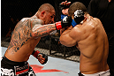 FORTALEZA, BRAZIL - JUNE 08:  (L-R) Thiago Silva punches Rafael "Feijao" Cavalcante in their light heavyweight fight during the UFC on FUEL TV event at Paulo Sarasate Arena on June 8, 2013 in Fortaleza, Ceara, Brazil.  (Photo by Josh Hedges/Zuffa LLC/Zuffa LLC via Getty Images)