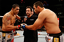FORTALEZA, BRAZIL - JUNE 08:  (L-R) Opponents Antonio Rodrigo "Minotauro" Nogueira and Fabricio Werdum face off before their heavyweight fight during the UFC on FUEL TV event at Paulo Sarasate Arena on June 8, 2013 in Fortaleza, Ceara, Brazil.  (Photo by Josh Hedges/Zuffa LLC/Zuffa LLC via Getty Images)